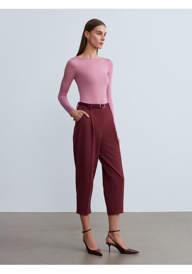 Dilvin 72166 Kemerli Kısa Paça Kumaş Pantolon-bordo Bordo