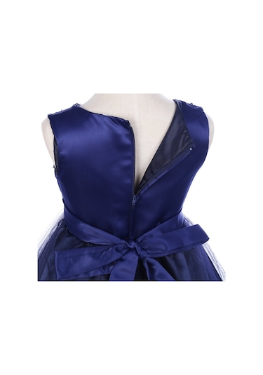 Kız Çocuk Pullu Payetli Abiye Elbise-Lacivert