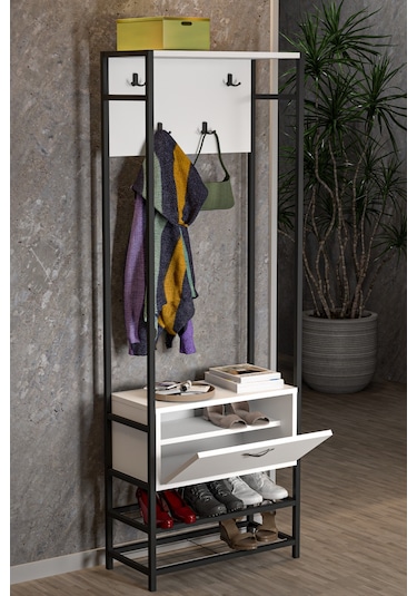 Portmanto Askılık Vestiyer Ayakkabılık Beyaz Beyaz