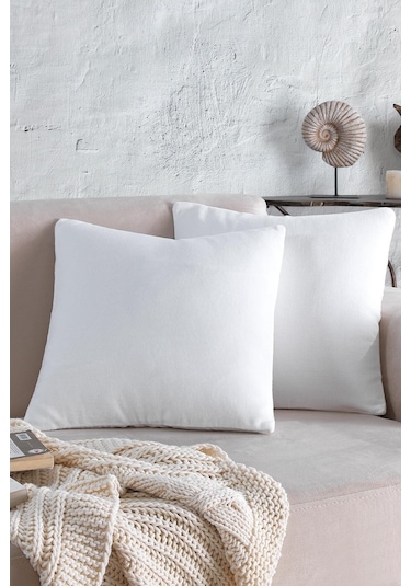 Maisonart Cozy 2 Adet Beyaz Renk Kadife Pamuklu Kırlent Yastık Kılıfı 44x44 Cm