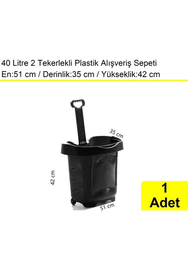 2 Tekerlek Plastik Alışveriş El Sepeti 40 Litre Siyah 1 Adet / En:51 Boy:35 Yükseklik:42 Cm