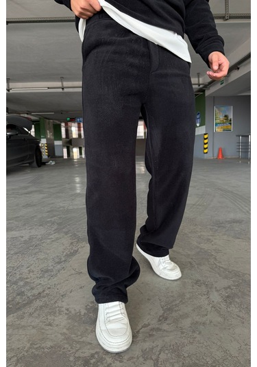 Mass Plus Oversize Fermuarlı Dik Yaka Baggy Pantolonlu Polar Takım Siyah