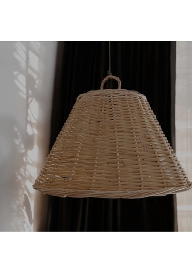 Hasır Doğal Saçaklı 40 Cm Çap Dekoratif Avize Sarı Hasır