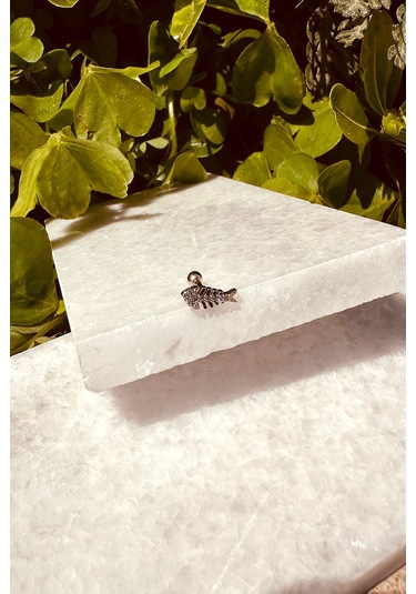 Balık Model Zirkon Taşlı Özel Tasarım Gümüş Renk Stainless Steel Çelik Tragus Helix Piercing