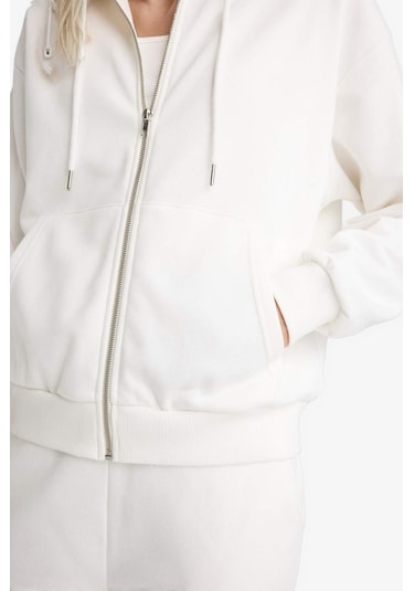 Defacto Relax Fit Kapüşonlu Cepli Basic Düz Fermuarlı Sweatshirt C1809AX24WNER105 Ekru Defacto Relax Fit Kapüşonlu Cepli Basic Düz Fermuarlı Sweatshirt C1809AX24WNER105 Ekru