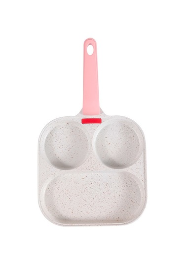 Hangfox Mini İki Delikli Teflon Sız Tava - Kahvaltı Yumurta Omlet Burger Pişirme - Elektrik Ocak Uyumlu - Beyaz/pembe Beyaz - Pembe