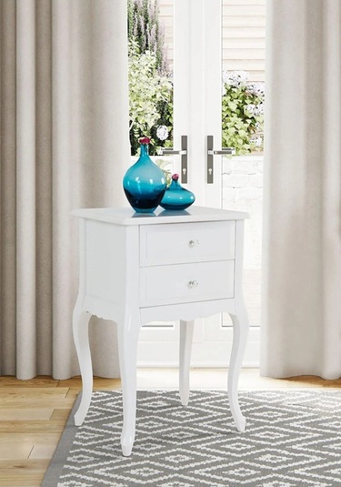 Ahşap Lake  Iki Çekmeceli Telefonluk Komidin  Beyaz