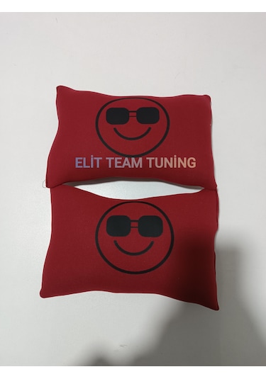 Gülümseyen Gözlüklü Emoji Kelebek Yastık 2li Kırmızı