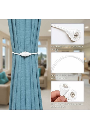 4'lü Manyetik Perde Bağları El Yapımı Dokuma İp Ev Ve Ofis İçin Pratik Ve Dekoratif Bej Diğer