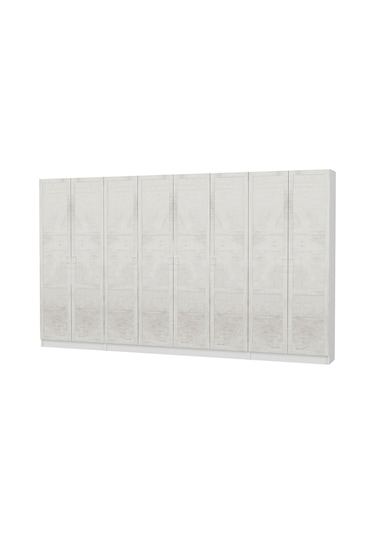 Minar Kale 210 Cm 8 Kapaklı 6b Raf Portmanto Beyaz Eskitme Beyaz