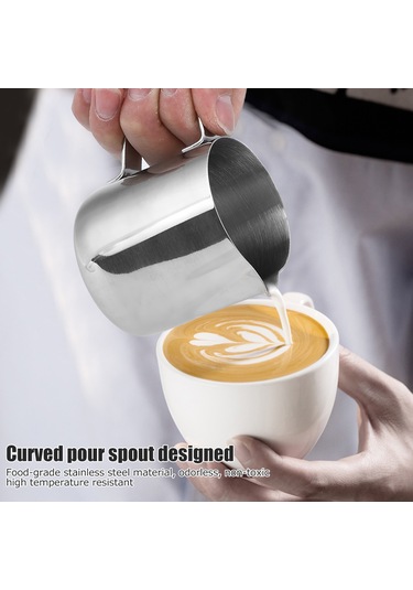 Maiyame Paslanmaz Çelik 600ml Süt Köpürtücü Fincanı, Latte Sanatı İçin Ev Ve Ofiste Kullanım Gümüş