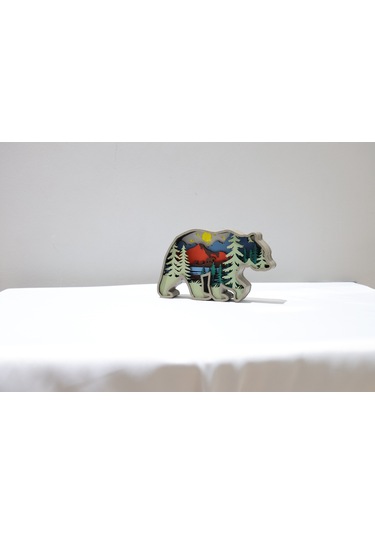 3d Katmanlı Ahşap Ayı Figürlü Dekoratif Masa Süsü Standart