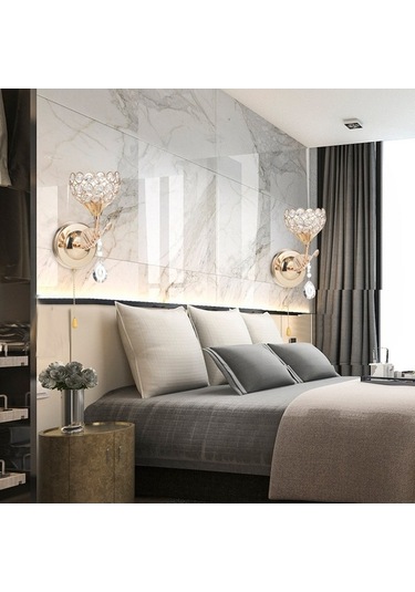 Moly Youtek Metal Kristal Duvar Lambası - Altın Renk, E26, 110-130v, Zip Anahtarlı, Yatak Odası/mutfak/iç Mekan, L180xw100xh100mm Siyah