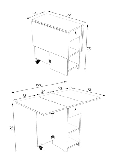 Dekorfim DF01102BR Pratik Katlanır Masa Mutfak ve Yemek Masası