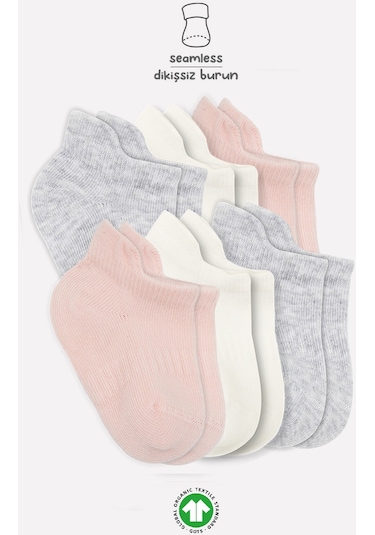 Bistyle 6lı Penye Sneakers Soket Çorap Bs6102 Pembe Ekru 001