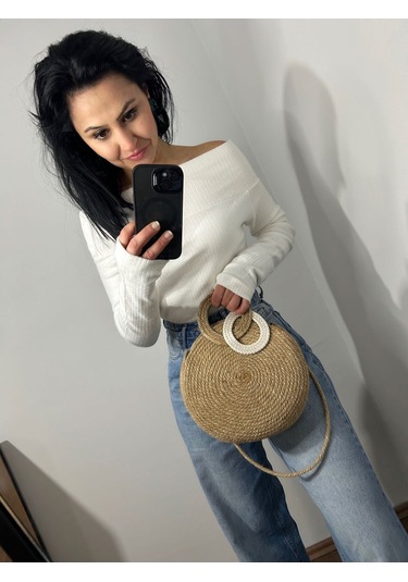 Silindir Hasır Çanta, Yuvarlak Tasarım Çanta, Silindir Omuz Çantası, Sonsuzluk Çantası