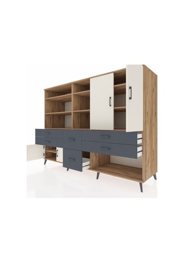 Kronos Dolap 10 Raflı 6 Çekmeceli 4 Kapaklı 220x59x163 Çam-aytaşı Çam-aytaşı/antrasit