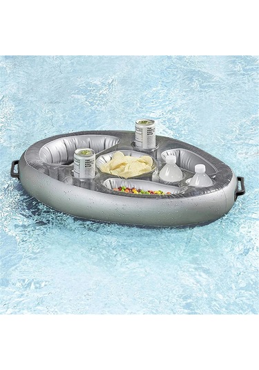 Mufunye Mavi Pvc Sulu Buz Barı - İçki Rafı, Partiler İçin Taşınabilir Balonlu Servis Tabağı, Çoklu Bardak Tutucu