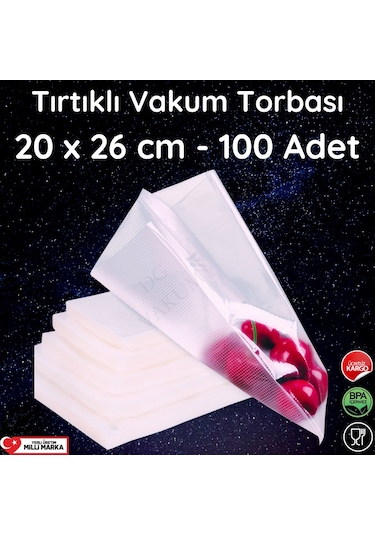 Tırtıklı Vakum Makinesi Poşeti Torbası - 20X25 Cm - 100 Adet