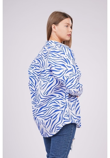 Gabria Kadın Zebra Desenli Gömlek Saks