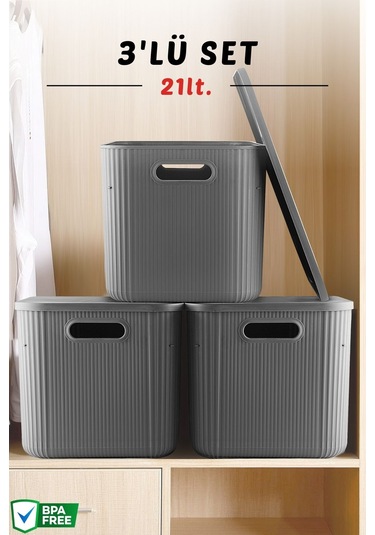 3'lü Set Çok Amaçlı Düzenleyici Depolama Kutusu Antrasit 21lt