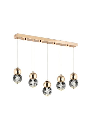 Sasha 5'li Sıralı 3 Renkli 57 Watt Gold Kristal Ledli Modern Oturma Odası Salon Sarkıt Avize Diğer