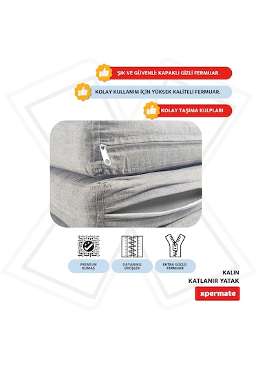 Xpermate Katlanır Yatak Yer Yatağı Misafir Yatağı 80x180x8 Gri