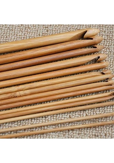 Jms 12 Adet Bambu Tığ Kanca 3mm-10mm Iplik El Sanatları Örgü İğne Ahşap Saplı