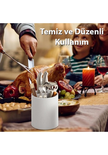 Ezere Çatal - Biçak - Kasik Saklama Ve Kurutma Kutusu Dönebilen Mutfak Düzenleyici - Beyaz Beyaz