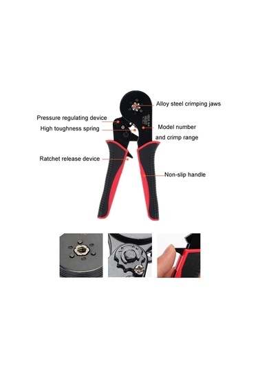 Sones Tel Boru Tipi Avrupa Terminali Sıkma Pensesi Hcs8 16-6 Kırmızı Siyah