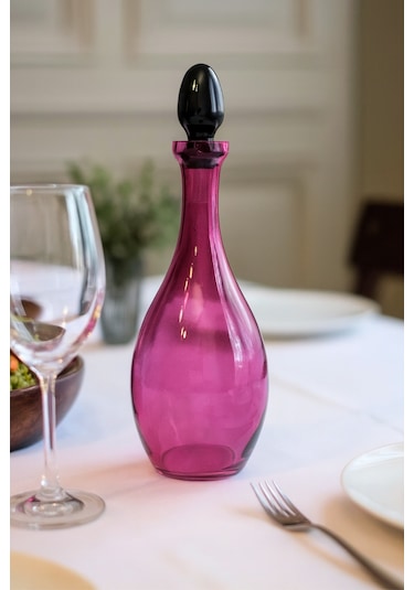 Pembe Cam Kapaklı Sürahi - Pembe Renk Modern Tasarım Damla Karaf