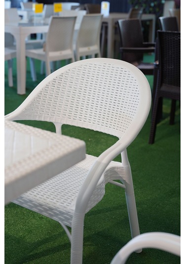 Alezy Bambu Balkon Bahçe Masa Takımı 4 Kişilik 70x70 Masa 4 Adet Bambu Koltuk Beyaz