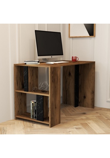 Variant Lima Çalışma Masası Ve Kitaplık Takımı - Ceviz / Siyah Me Ceviz