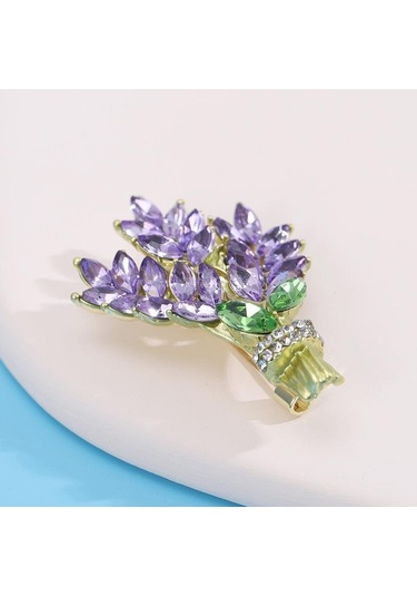 Sarı Bitki Emaye Broş Kadınlar İçin Retro Mor Taş Buğday Kulak Broş Bayanlar Moda Parti Aksesuarları Sarı