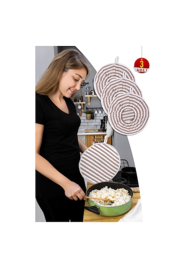 3 Adet Şık Ve Pratik Demlematik: Pilav Demleme Örtüsü , Tencere Kapağı Bonesikahve Çizgili