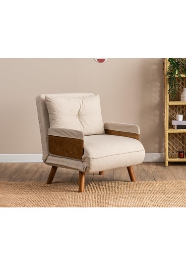 Pafu Cosmo Tekli Katlanır Yataklı Koltuk - Keten Krem Krem