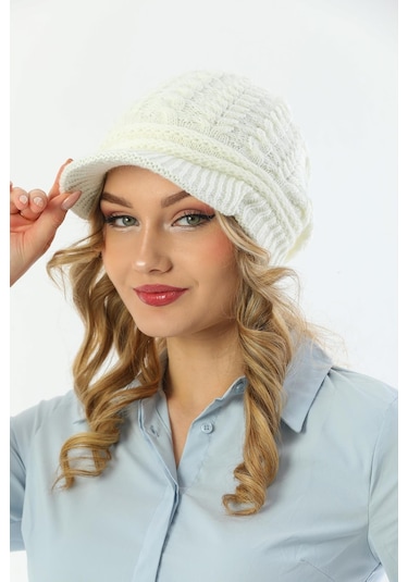 Siperli Çift Kat Ekru Triko Örme Bere Ekru