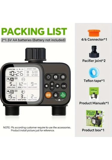 Pazly Bahçe Sulama Zamanlayıcı Wt08 Otomatik 2 Çıkışlı Dış Mekan Program Kontrol Cihazı Yağmur Gecikme Auto Sulama