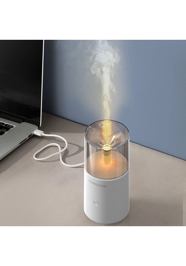 Mum Alevi Aromaterapi Difüzör Otomatik Koku Püskürtücü Mini Ambiyans Mum Işığı Nemlendirici 129 Beyaz