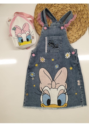 Çantalı Kız Çocuk Kot Slopet Elbise