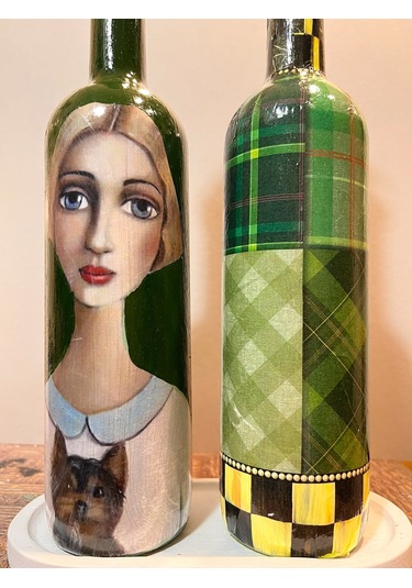 Vintage Sanat Desenli Retro Yeşil Cam Yağdanlık Seti-sirkelik Sosluk Seti- Ev Ve Mutfak Dekoru Yeşil