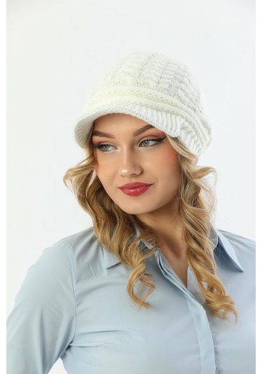 Siperli Çift Kat Ekru Triko Örme Bere Ekru