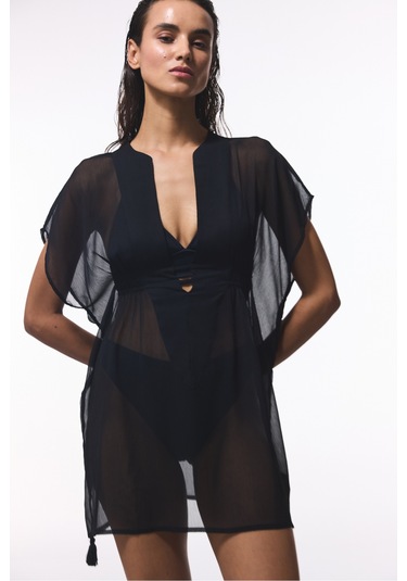 Penti Siyah Basic Şifon V Yaka Mini Kaftan Siyah