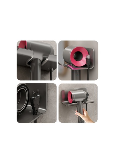 Cbtx Evrensel Saç Kurutma Makinesi Kendinden Yapışkanlı Duvara Monte Organizatör Standı - Siyah