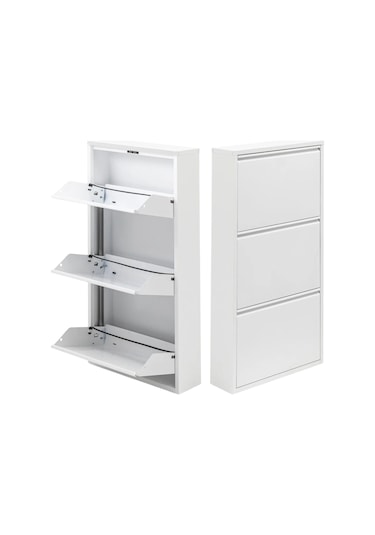 3'lü Metal Ayakkabılık - Beyaz