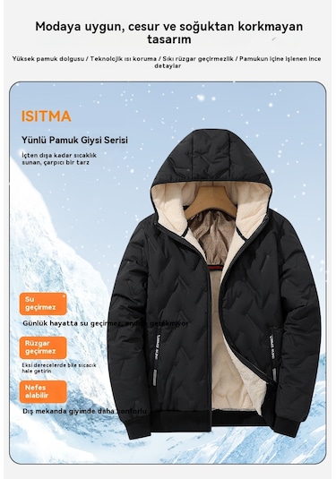 Yeni Erkek Kapüşonlu Pamuk Dolgulu Ceket, Kış Stili, Sıcaklık İçin Polar Ve Pamukla Astarlanmıştır. Gri