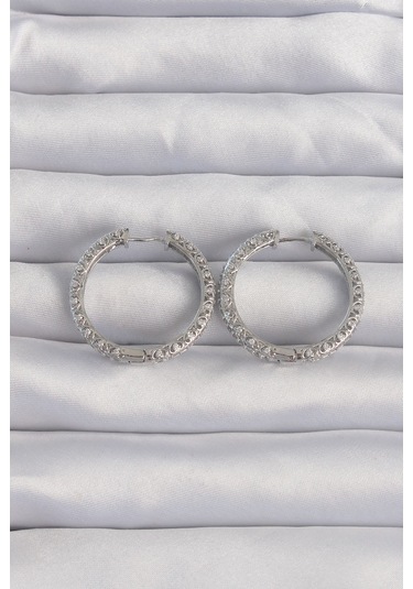 Ezoconcept Pirinç Gümüş Renk Zirkon Taşlı Motifli Halka Küpe Çok Renkli