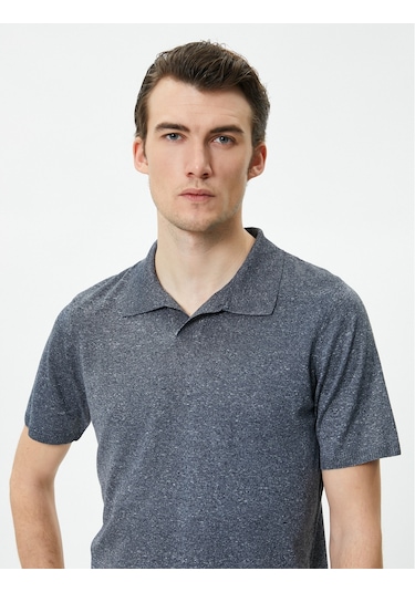 Koton Polo Yaka Triko Kazak Slim Fit Kısa Kollu Kırçıllı Lacivert 4sam70008ht Lacivert
