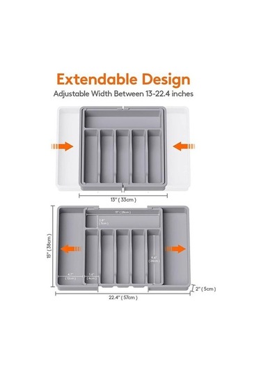Novahub Genişletilebilir Siyah Bulaşık Tepsisi - 8 Bölme, Kolay Ayırma, Ayarlanabilir Genişlik, Tezgah Üstü Organizasyon Tepsisi Siyah