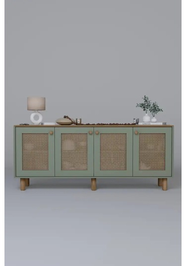 Bohem Serisi Natura Pvc Hasır Desen Yeşil Konsol Yeşil